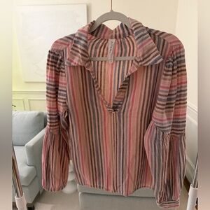 Amadi Pink and Blue Striped boho  Blouse